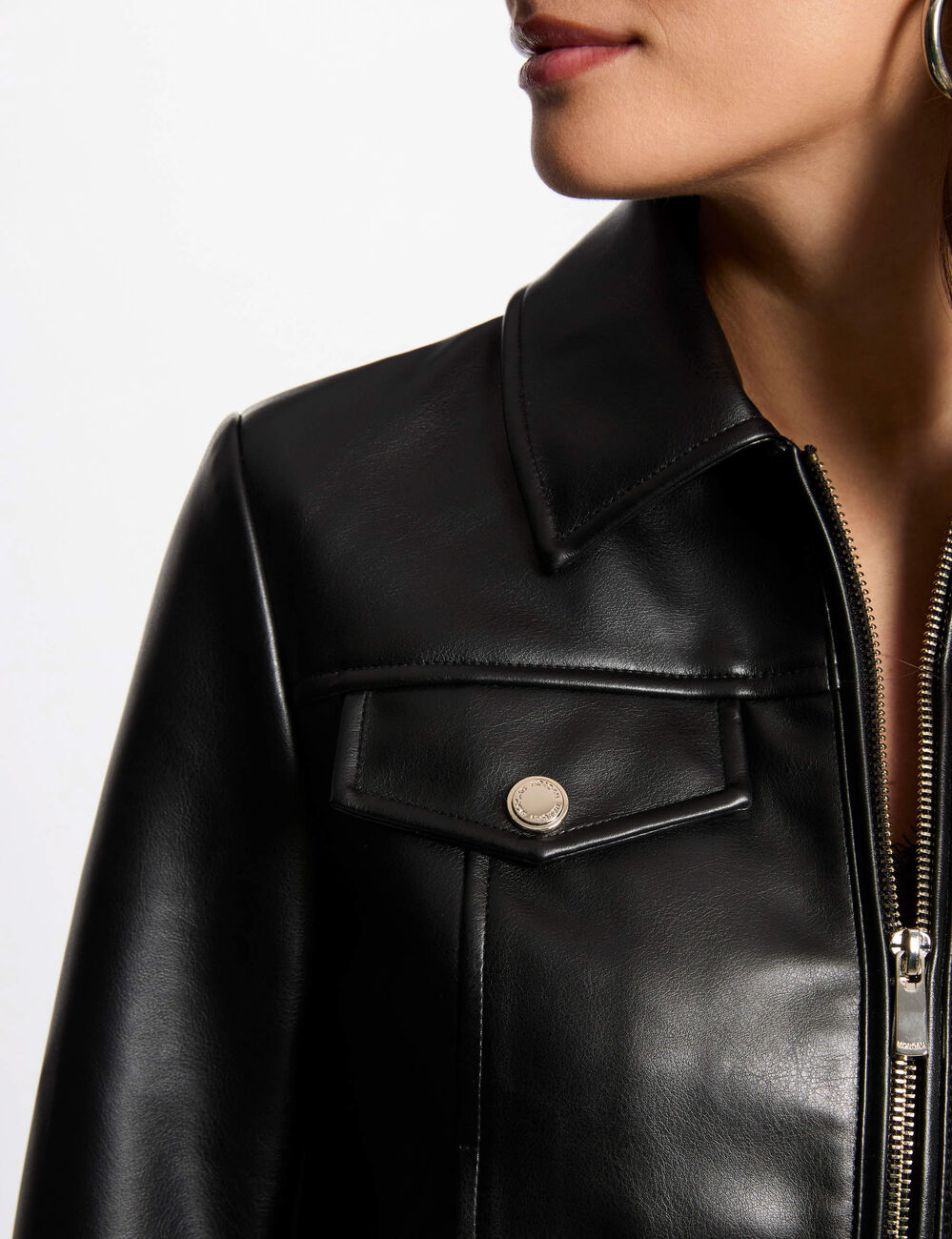 Blouson court simili cuir noir femme