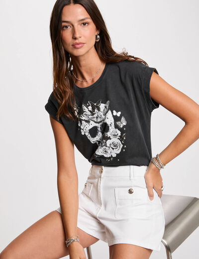 T-shirt mit kurzen Ärmeln dunkelgrau damen