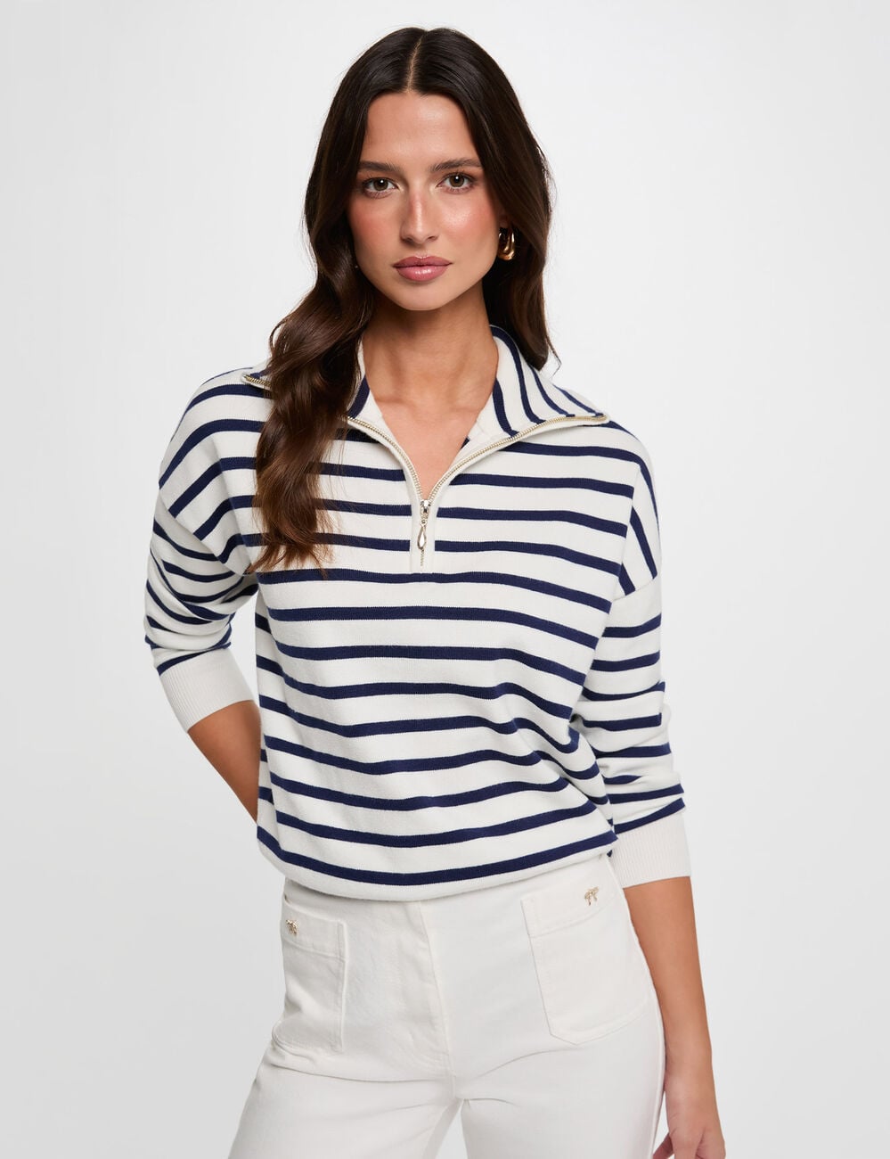 Pullover mit Troyerkragen weiss damen
