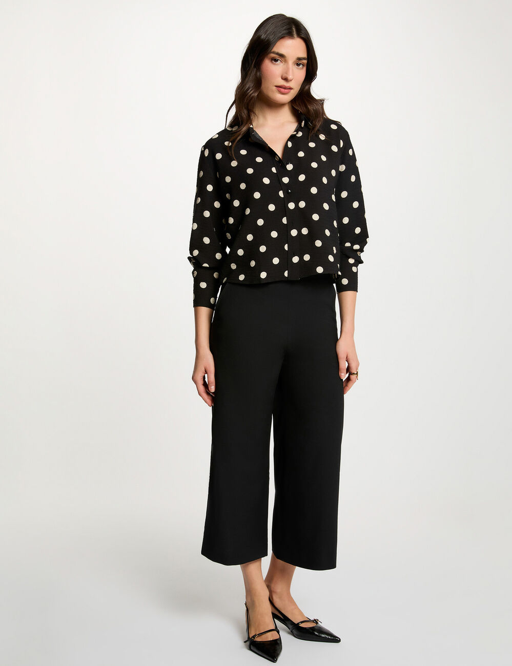 Pantacourt large taille haute noir femme