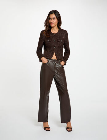 Pantalon bootcut similicuir marron fonc&eacute; femme