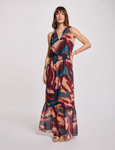 Robe longue droite imprimée multicolore femme