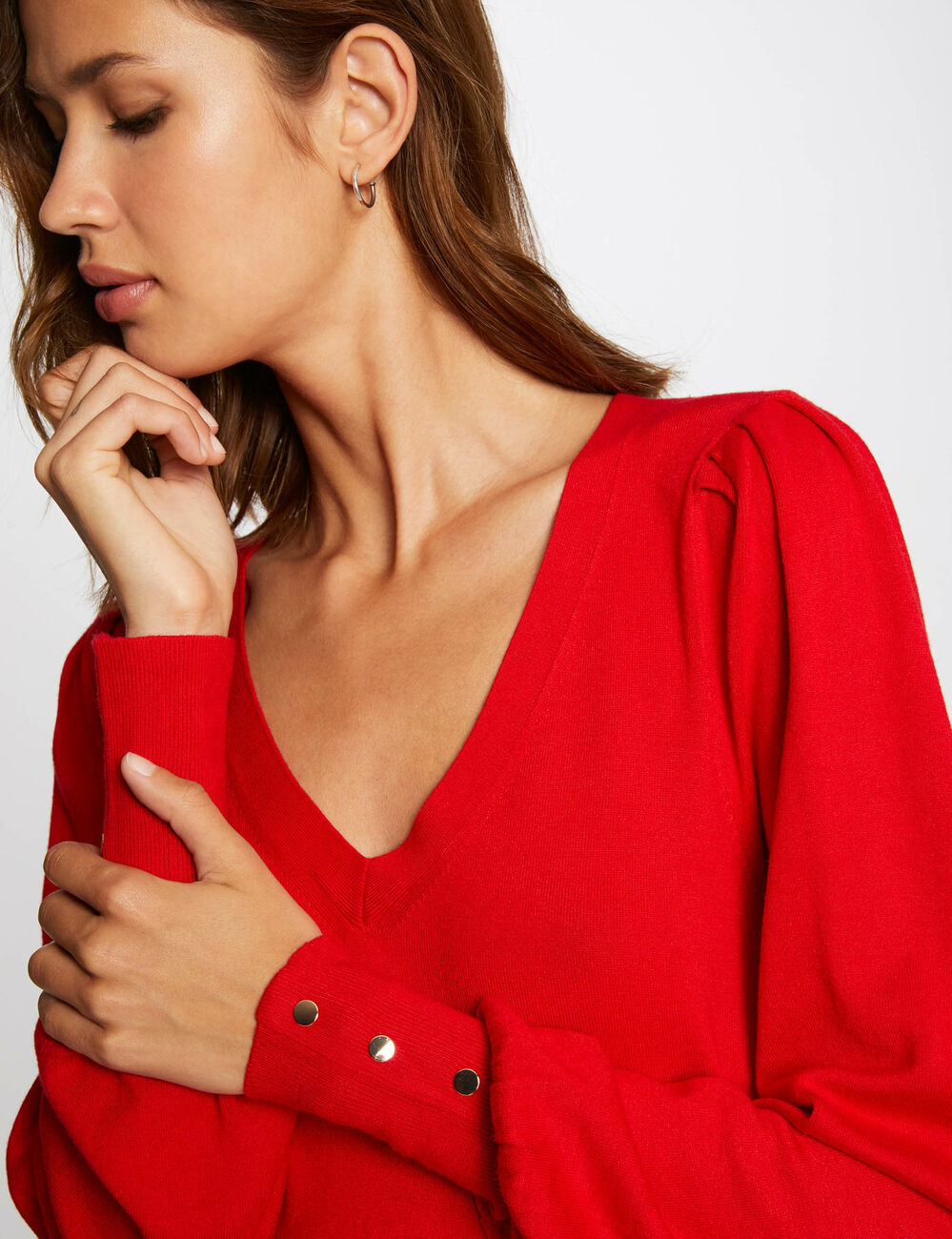 Lang&auml;rmliger Pullover mit V-Ausschnitt rot damen
