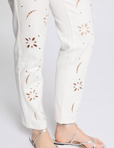 Bestickte gerade Jeans weiss damen