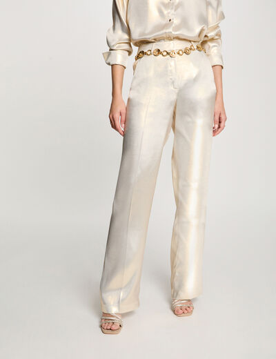 Pantalon large métallisé jaune or femme