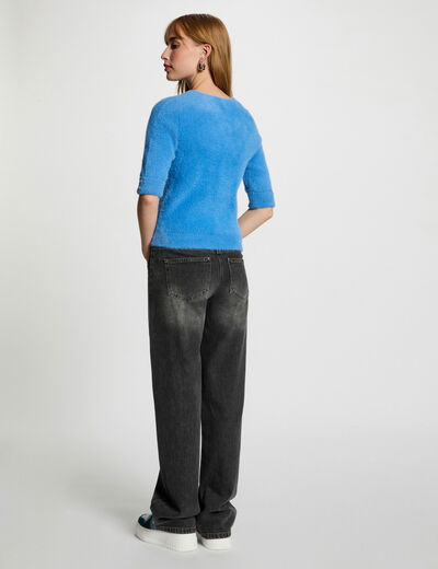 Kurzarm-Pullover blau damen