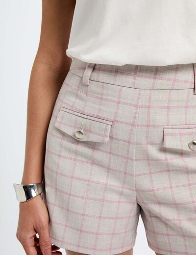 Short taille haute à carreaux multicolore femme