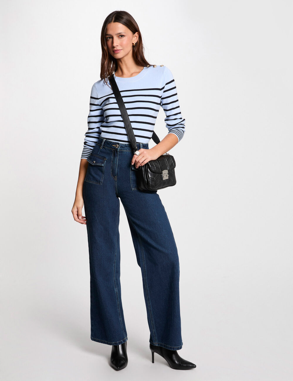 Langärmeliger gestreifter Pullover himmelblau damen