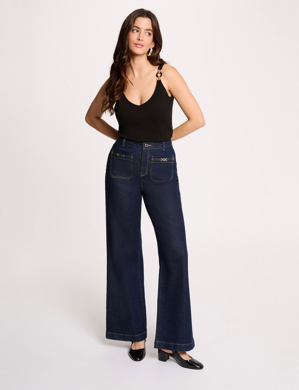 Tailliertes Tanktop mit V-Ausschnitt schwarz damen