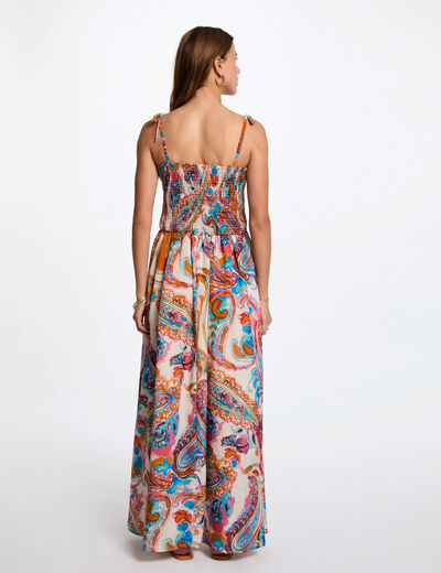 Robe longue droite imprimée multicolore femme