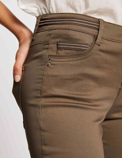 Pantalon slim enduit vert kaki femme