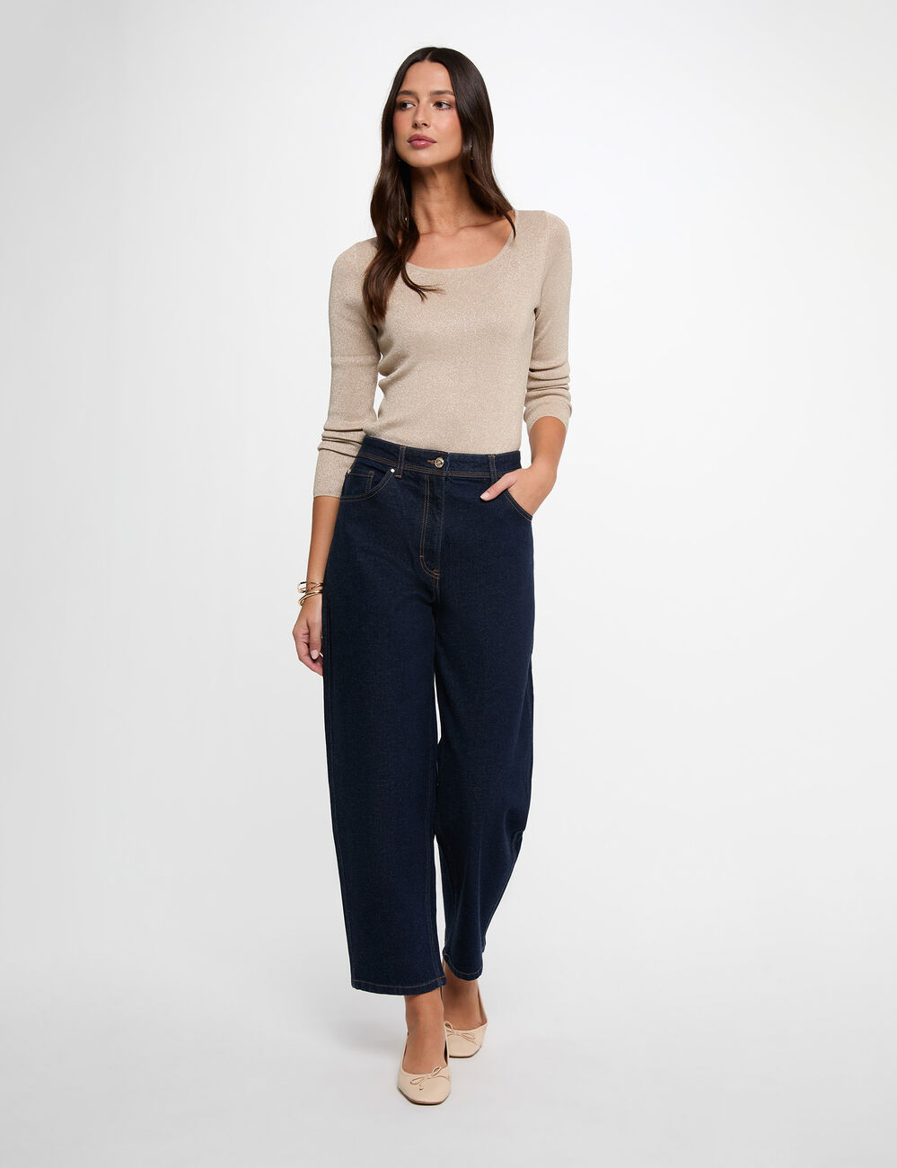 Pull cintr&eacute; col u ecru femme