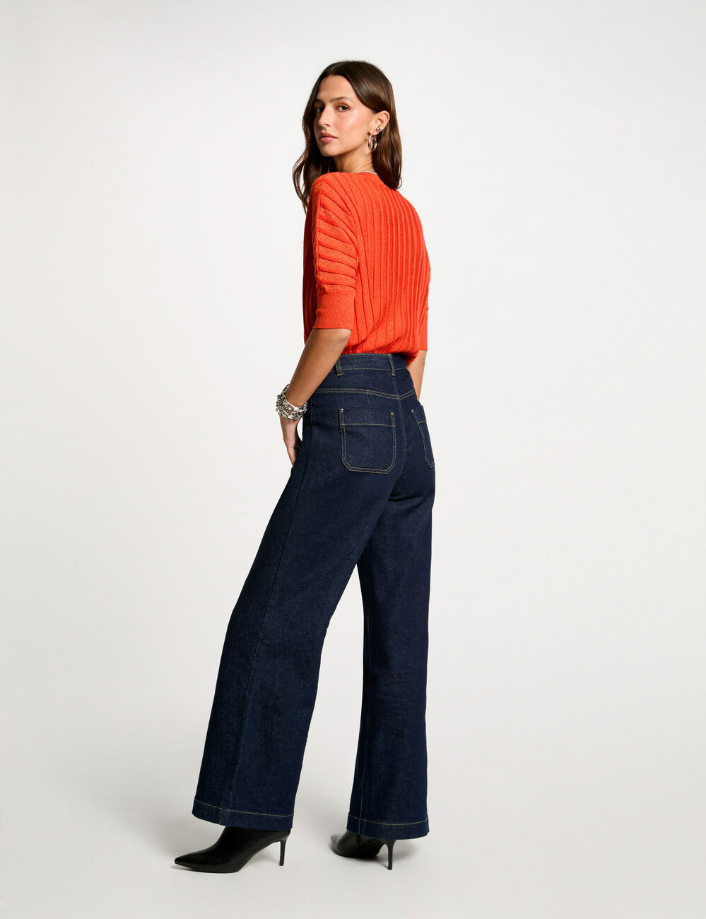 Pullover mit V-Ausschnitt und 3/4-Ärmeln dunkelorange damen