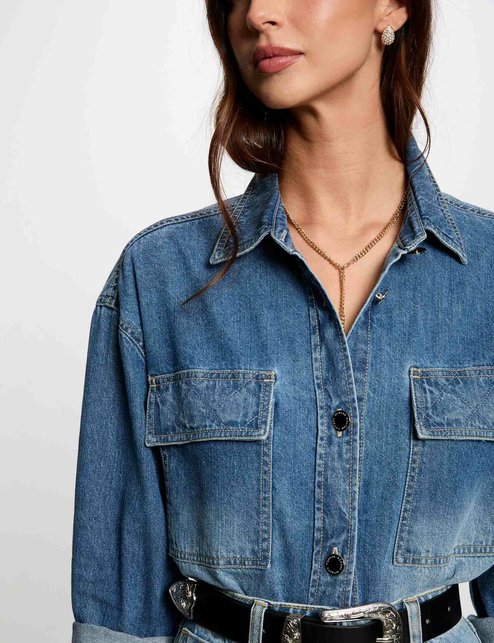 Veste droite en jean denim stone femme
