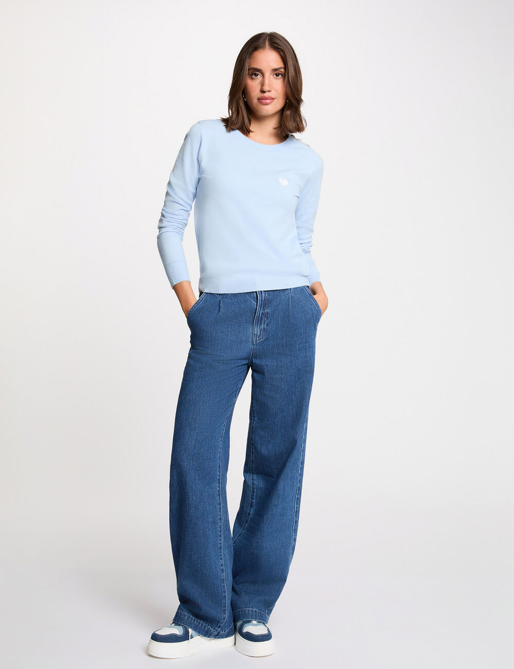 Pullover mit Rundhalsausschnitt himmelblau damen