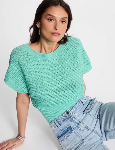 Pull manches courtes vert émeraude femme