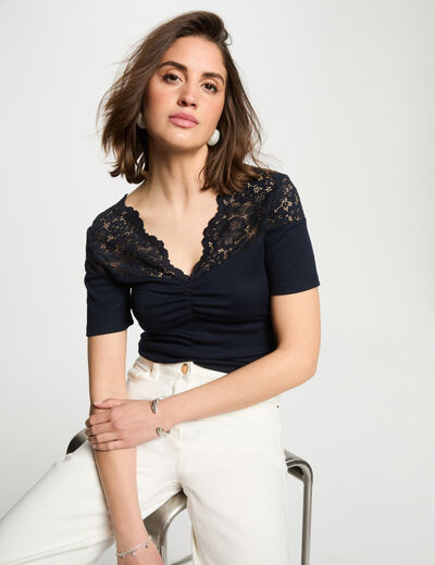 T-shirt mit kurzen Ärmeln marineblau damen
