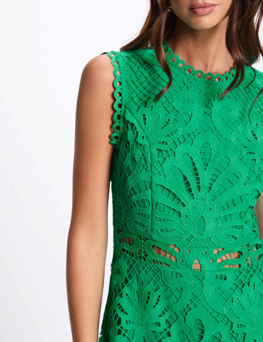 Kurzes Trapezkleid mit Spitze smaragdgrün damen