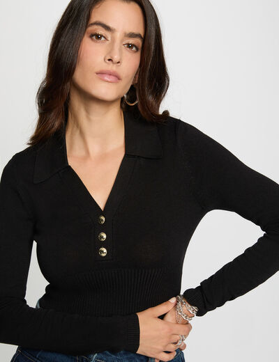 Figurbetonter Pulli mit Polokragen schwarz damen