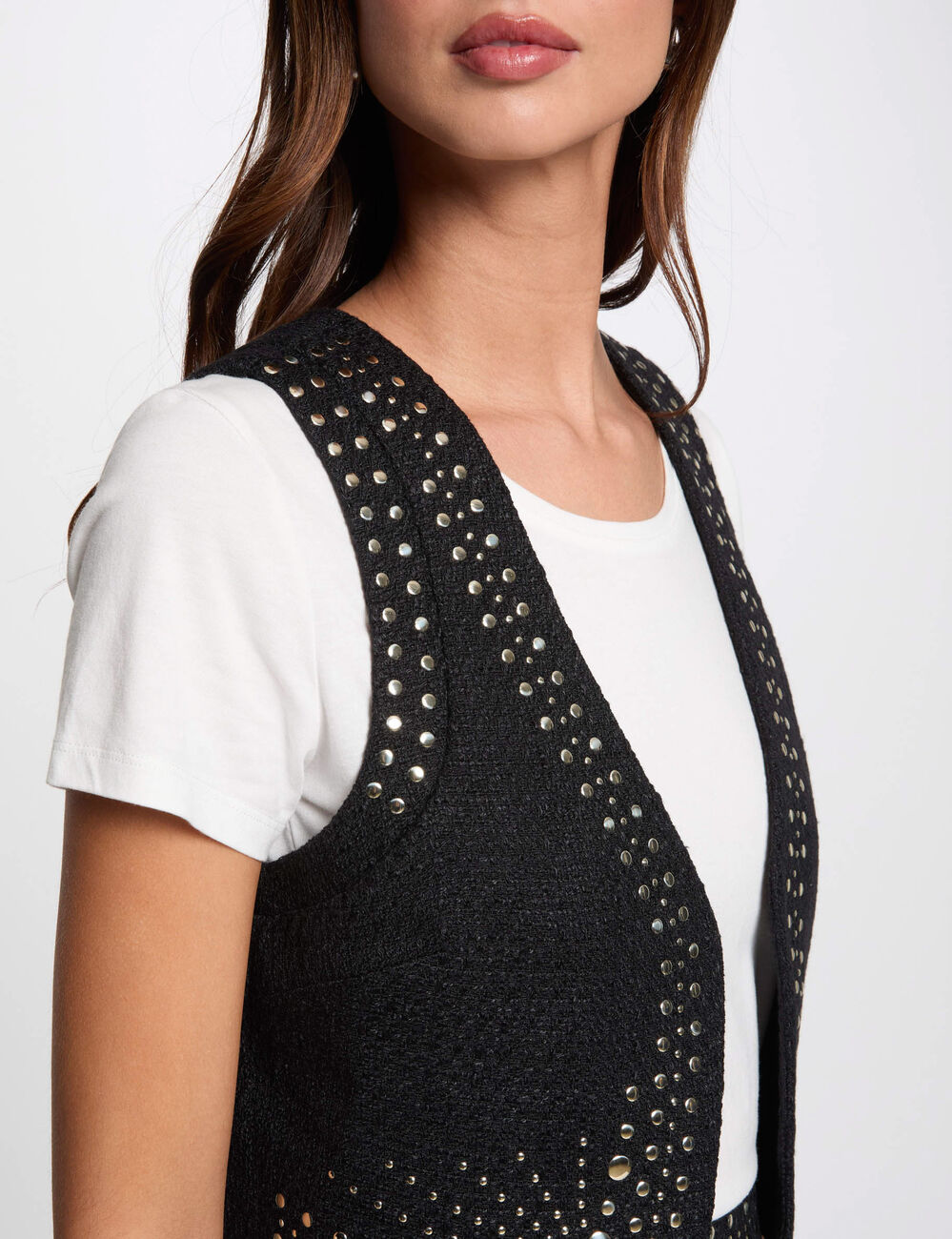 Ärmelloser Cardigan mit Nieten schwarz damen