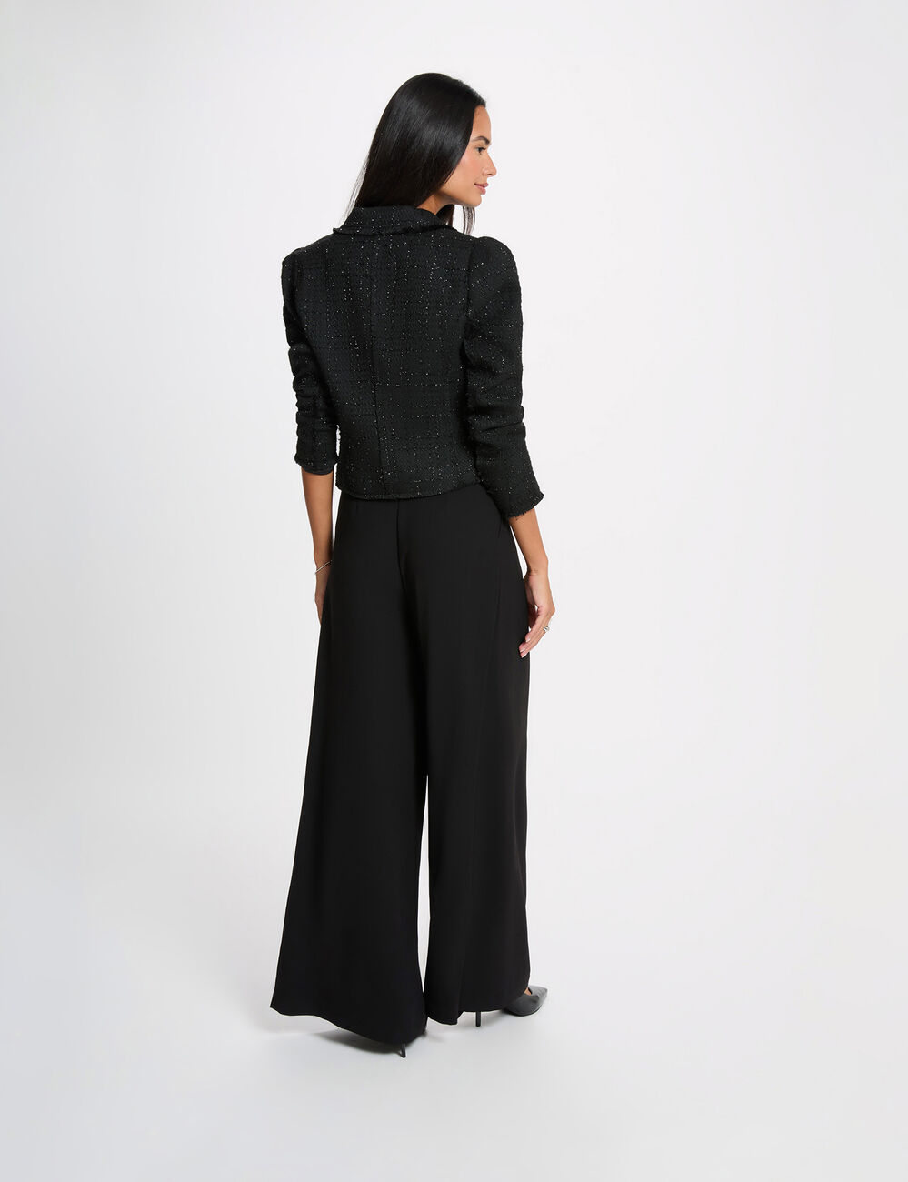 Veste tweed cintr&eacute;e noir femme