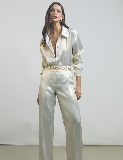 Pantalon large métallisé jaune or femme