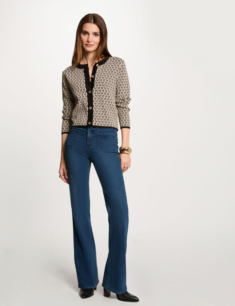 Kurze, bedruckte Strickjacke sandfarben damen