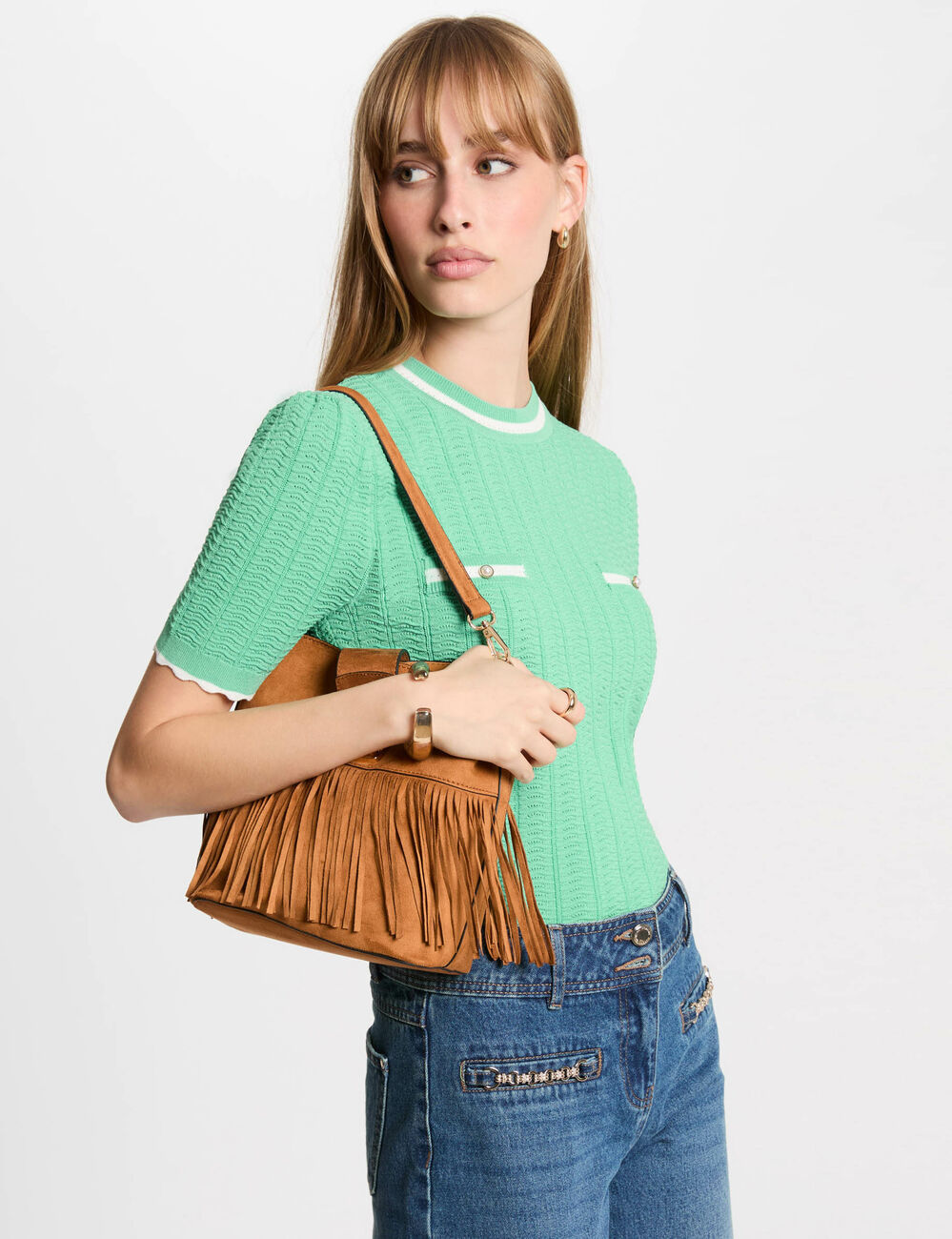 Kurzärmeliger Pulli mintgrün damen