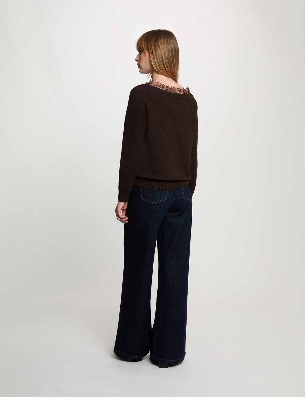 Pull col bateau marron fonc&eacute; femme