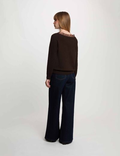 Pull col bateau marron fonc&eacute; femme