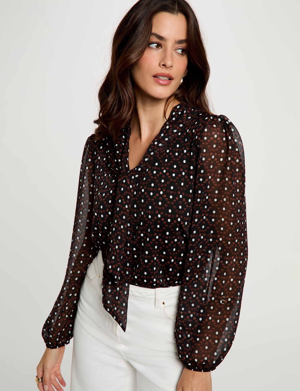 Blouse voile col lavalli&egrave;re multicolore femme