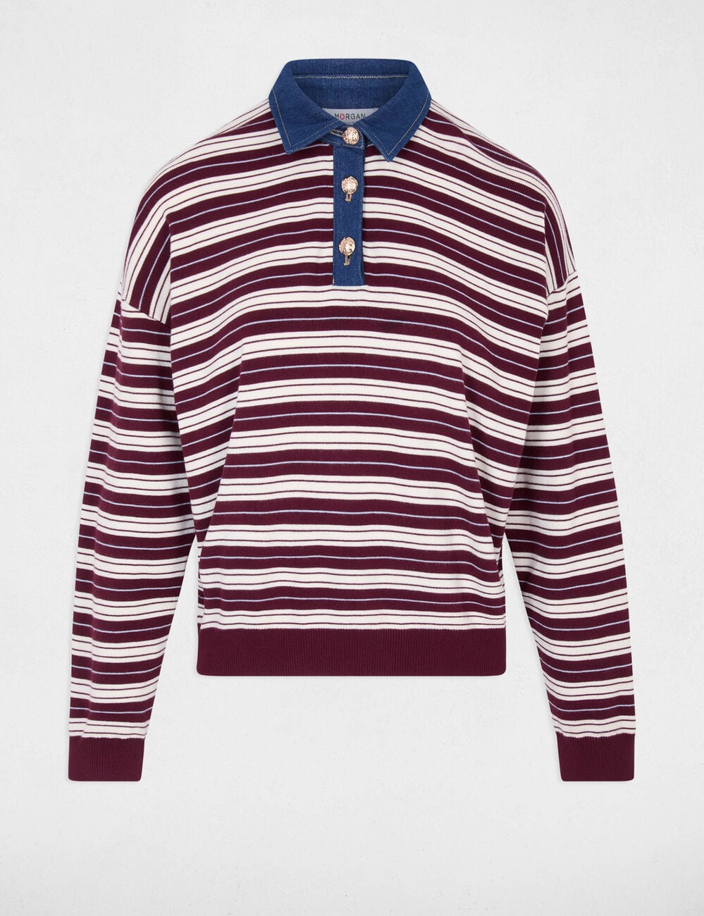 Gestreifter Pullover mit Reverskragen bordeaux damen