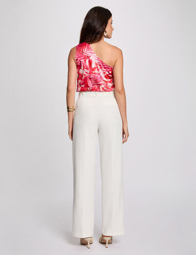 Pantalon droit à pinces blanc femme