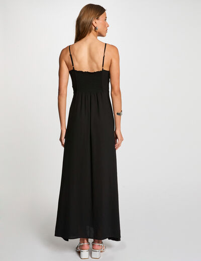 Robe longue droite fendue noir femme