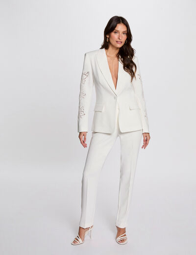 Fließende Hose mit Abnähern weiss damen