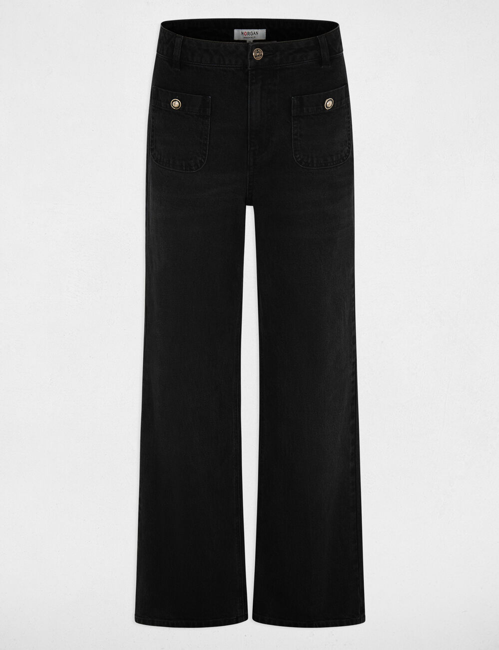 Weit geschnittene hochgeschnittene Hose schwarz denim damen