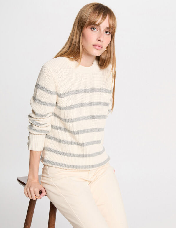 Rundhals-Pullover mit Streifen elfenbein damen