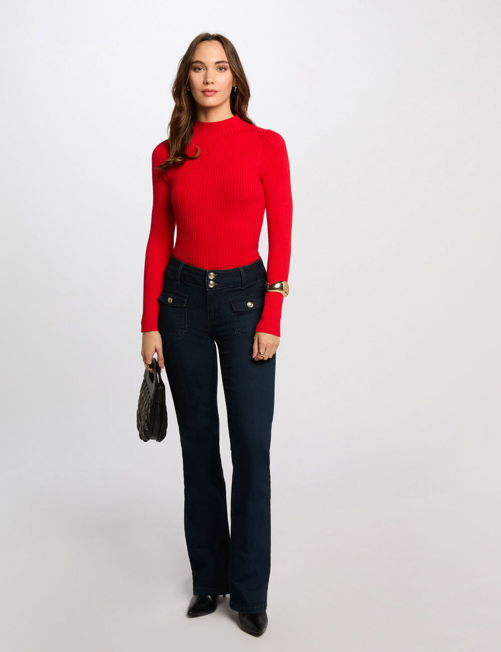 Pullover mit hohem Kragen, gerippt rot damen