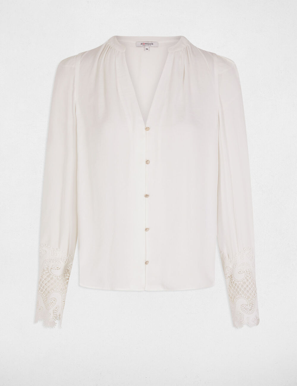 Hemd mit langen Ärmeln aus Satin elfenbein damen