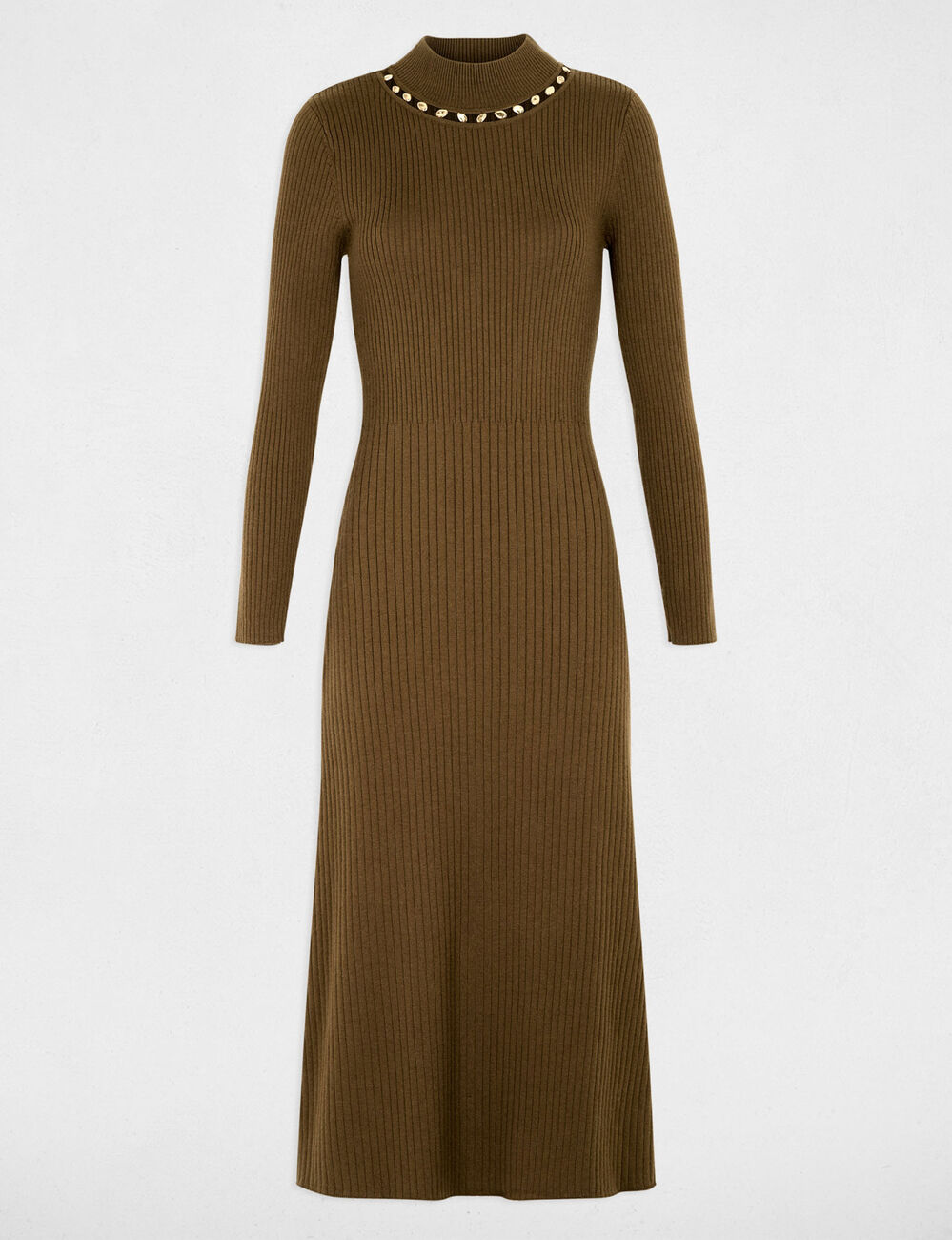 Strickkleid mit Stehkragen khakigr&uuml;n damen