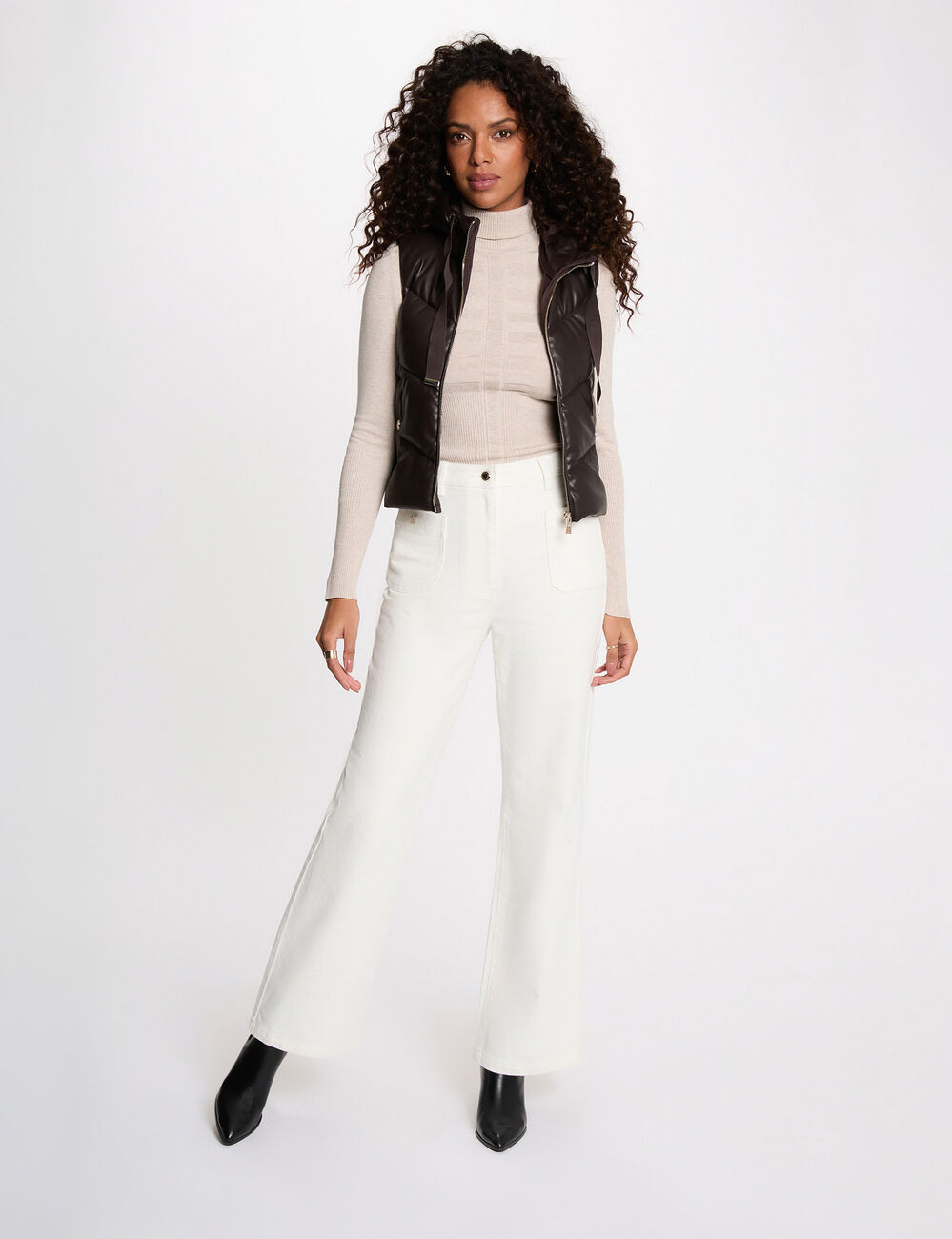 Gerade Daunenjacke mit Kapuze dunkelbraun damen