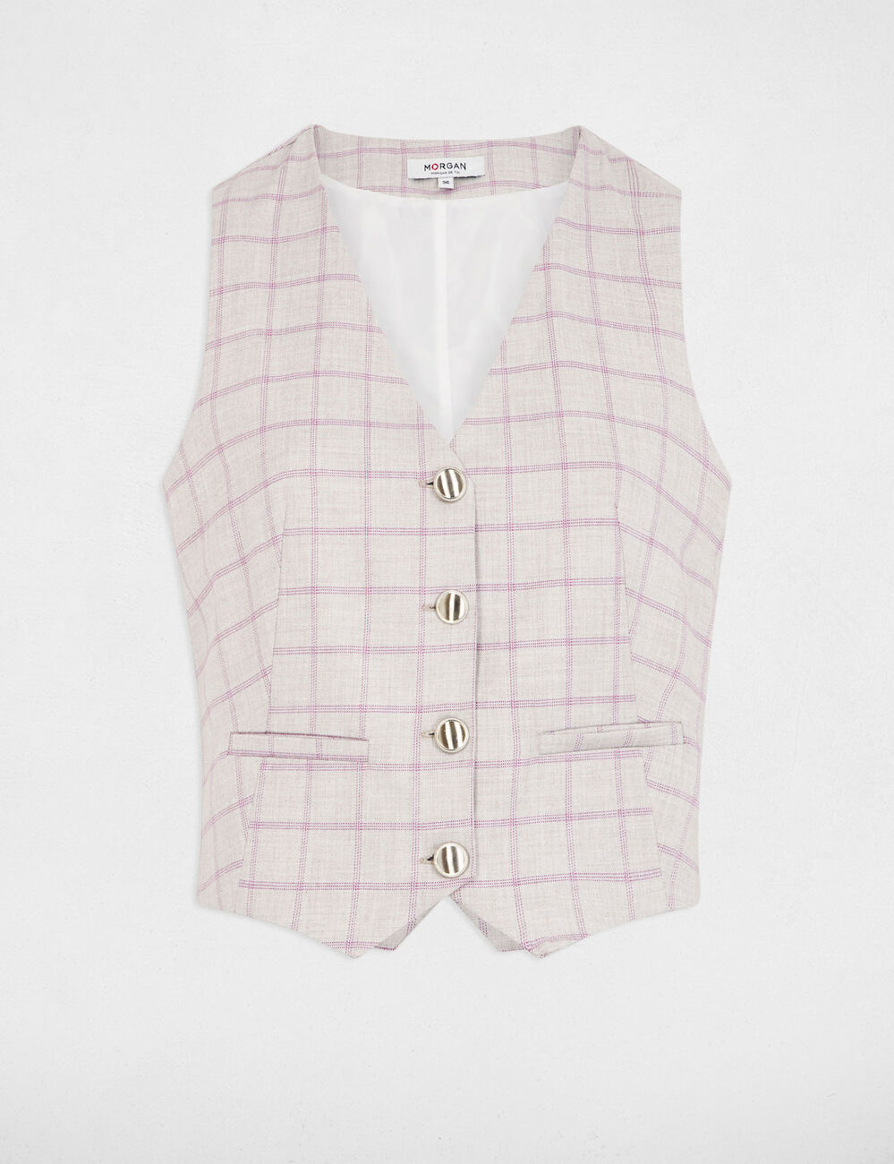 Veston sans manches à carreaux multicolore femme