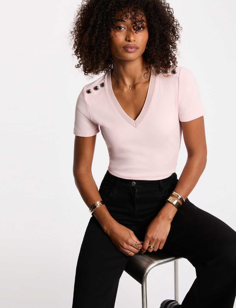 T-shirt manches courtes rose clair femme