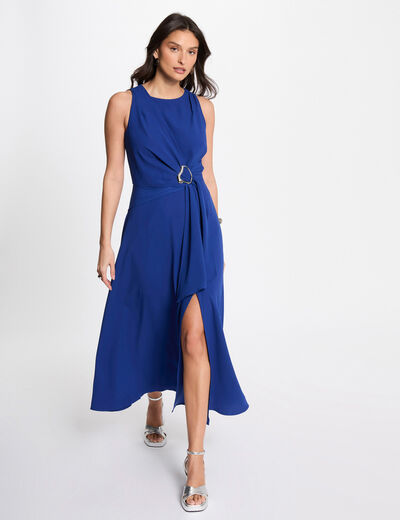 Robe longue évasée fluide bleu electrique femme