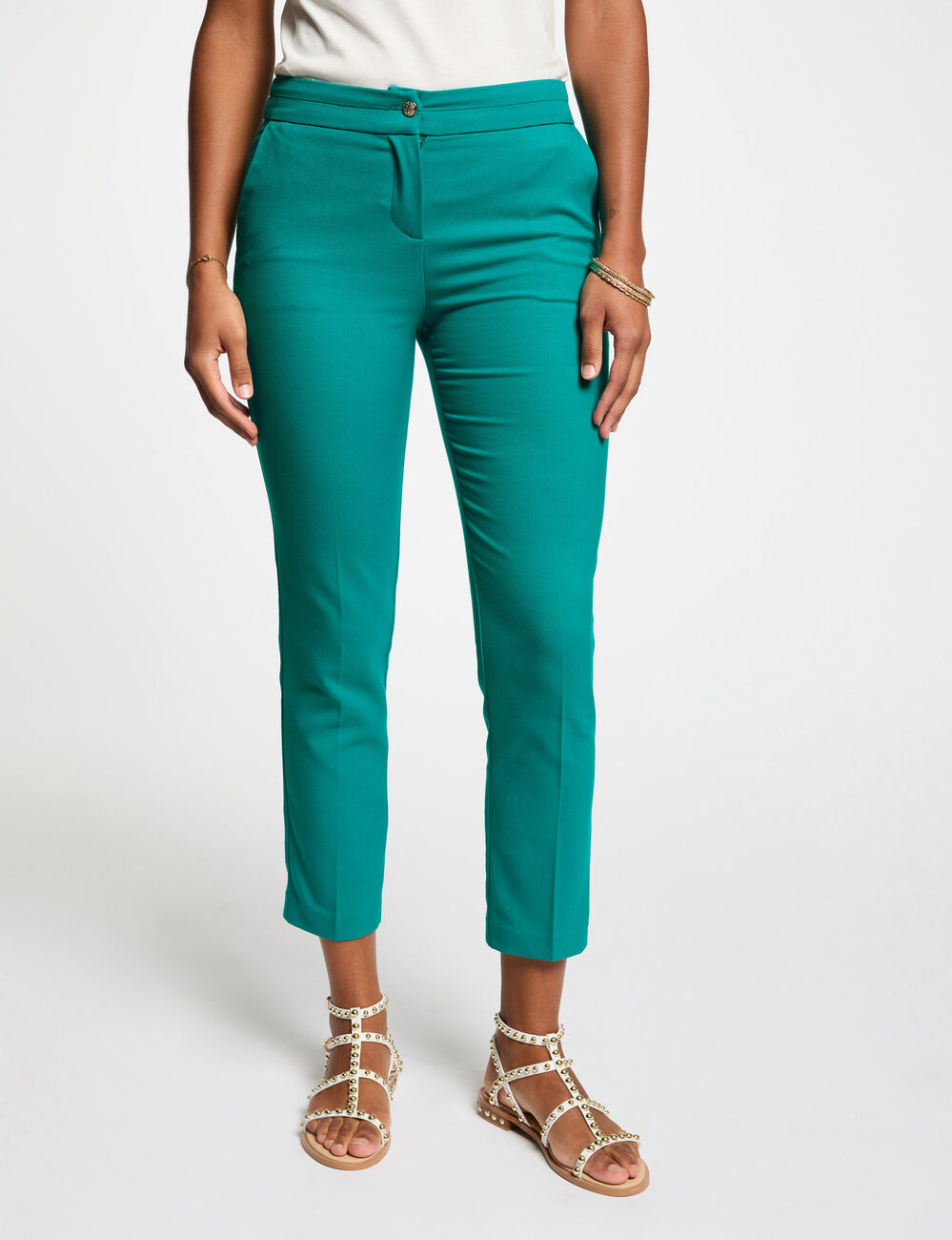 Pantalon cigarette 7/8ème bleu turquoise femme