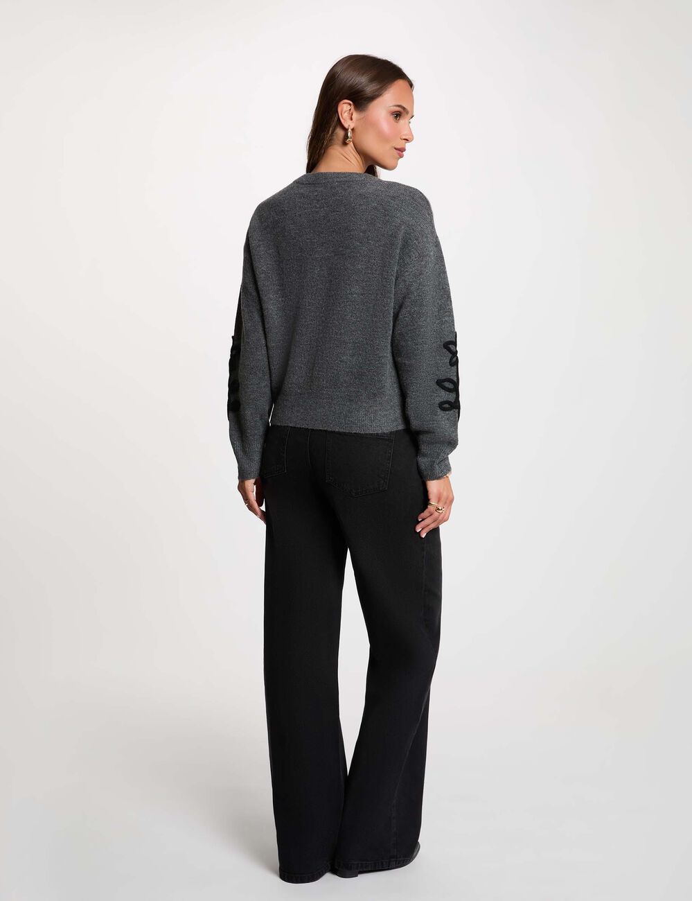 Pullover mit Rundhals und Muster dunkelgrau damen