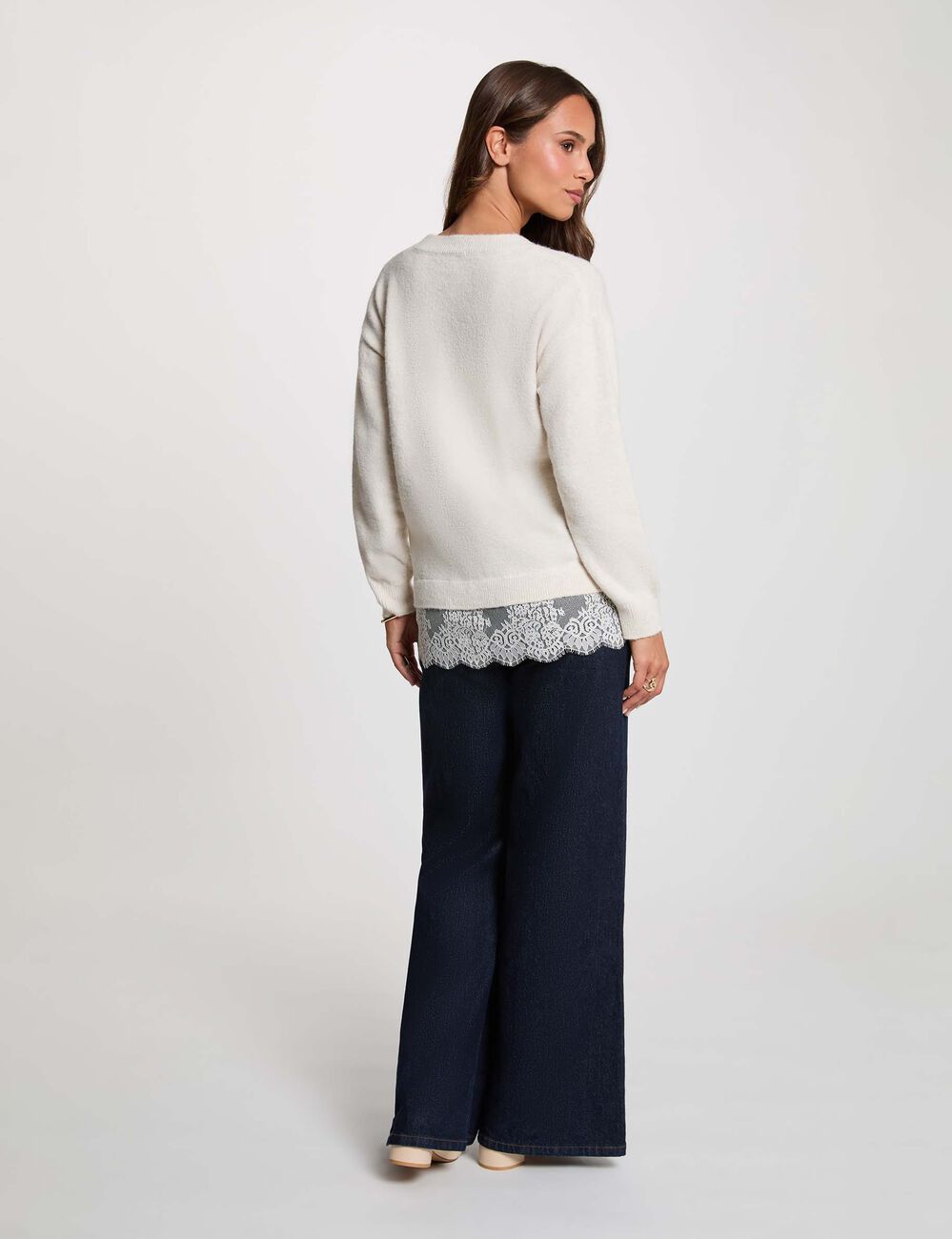 Pullover mit V-Ausschnitt elfenbein damen