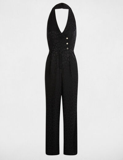 Combinaison longue col en V noir femme