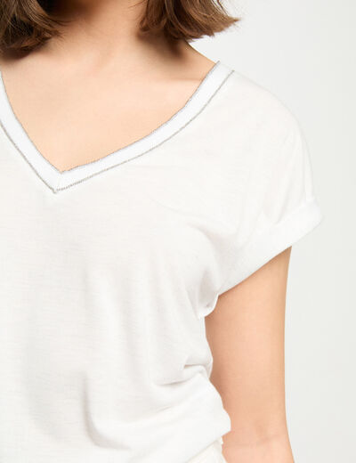 T-shirt manches courtes ivoire femme