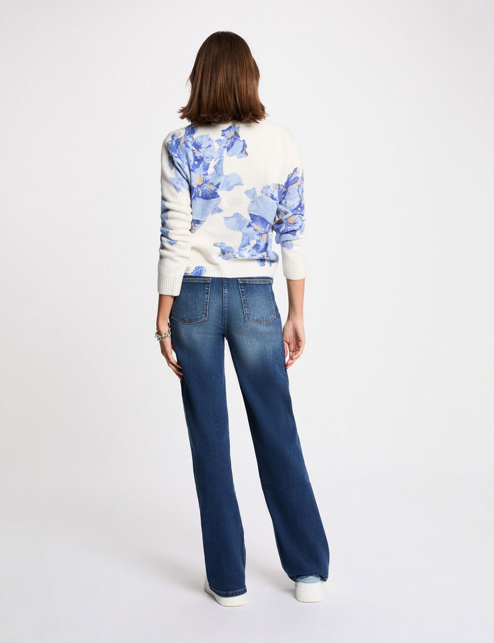 Pull imprim&eacute; floral bleu ciel femme